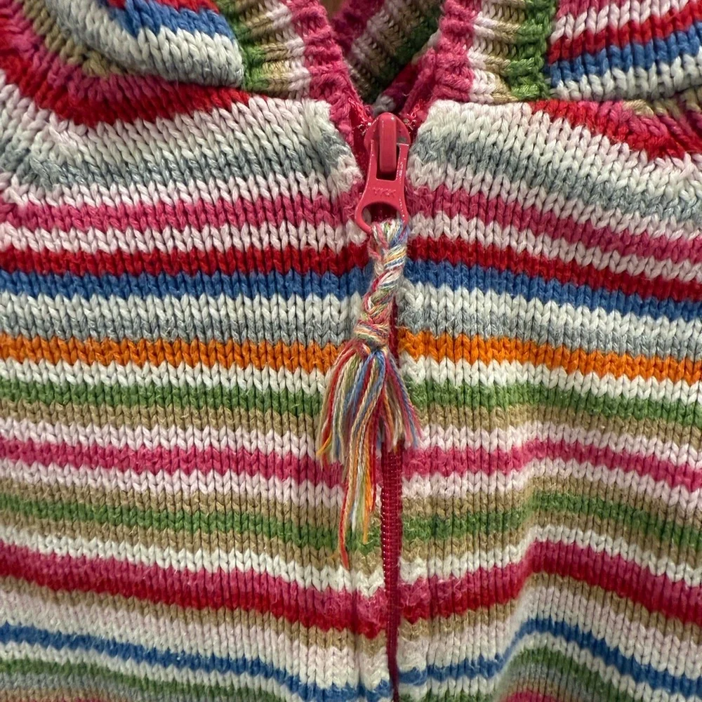 GAP Multicolor Girls Striped 3T Y2K Zip Up Hooded Kit Sweater Tassel Vintage